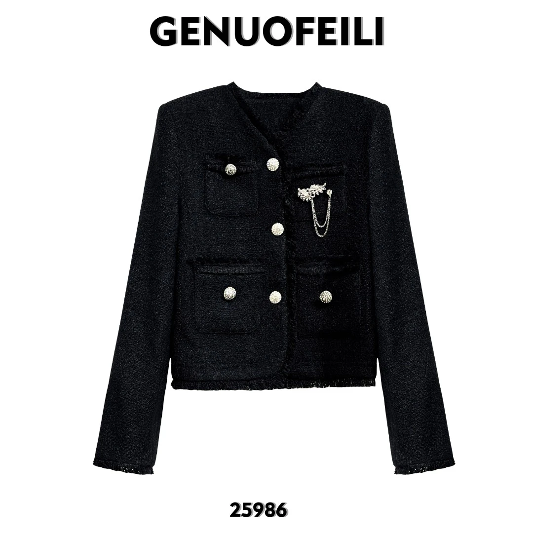 25986 小香风外套气质轻奢时尚黑色设计师粗花呢法式外套