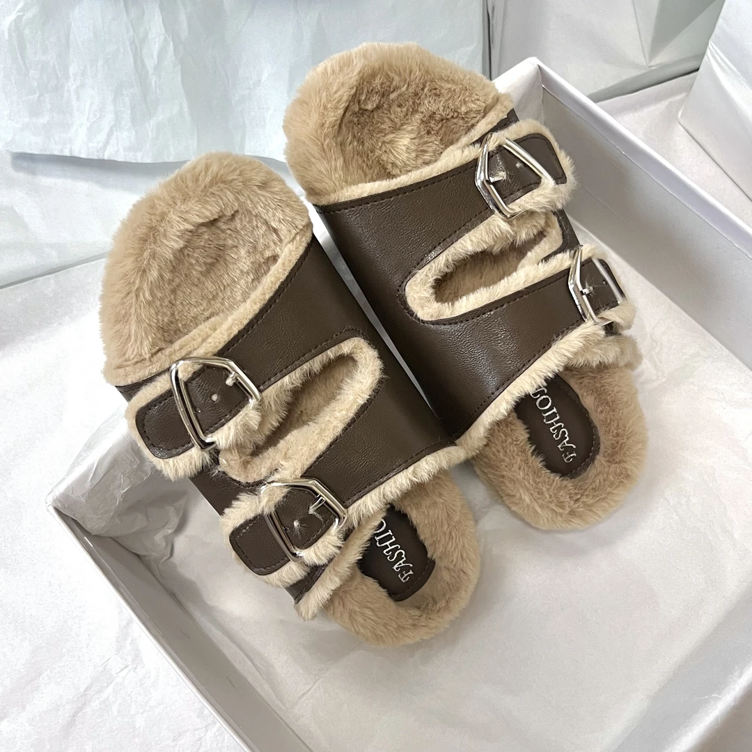 厚底复古勃肯鞋毛毛拖鞋女鞋子外穿2024新款秋冬季棉拖博肯鞋托鞋