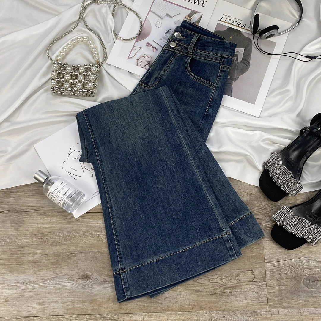 复古微喇牛仔裤女2025秋冬加绒高腰显瘦弹力宽松阔腿喇叭马蹄裤