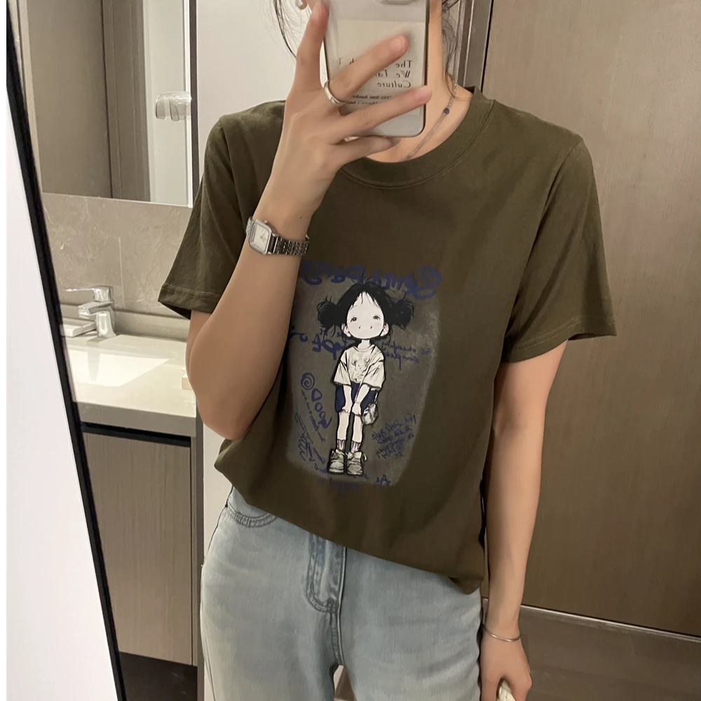 清货「背包女孩」冰凉感雪花麻棉T恤 夏季韩版宽松休闲百搭短袖Z502