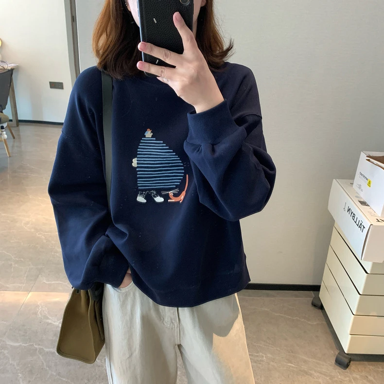 「个性涂鸦 蓝胖子」蜂巢棉卫衣 春季韩版卡通印花休闲百搭C002