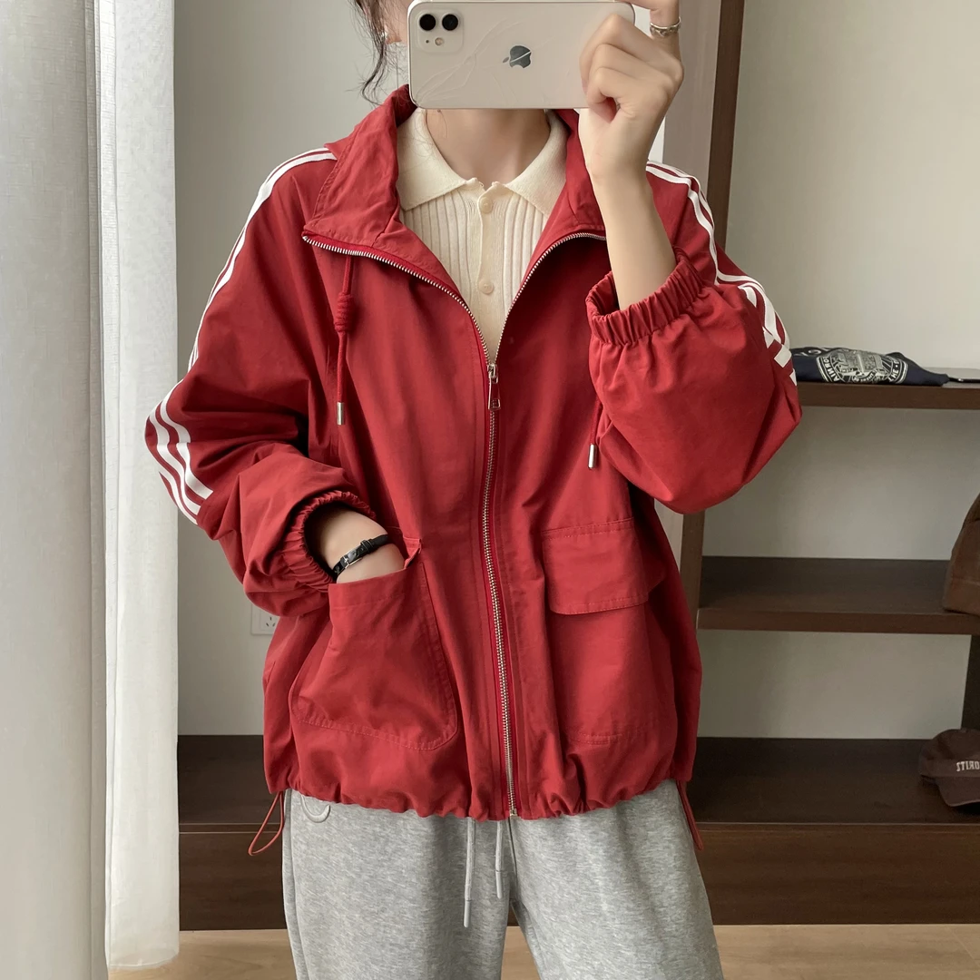 清货「设计感连帽外套」秋季运动风 百搭宽松贴布拼色休闲夹克学生