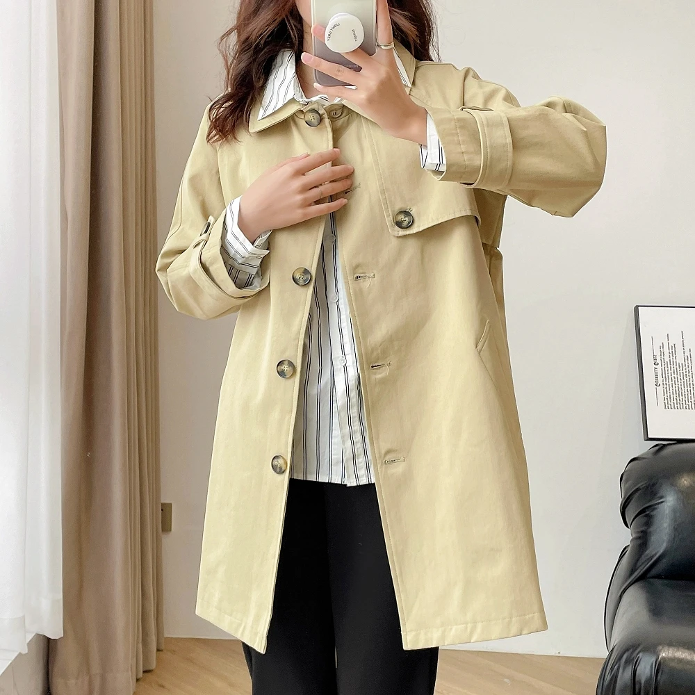 「100%纯棉 高级感」英伦风气质百搭中长款风衣 秋季宽松卡其色外套
