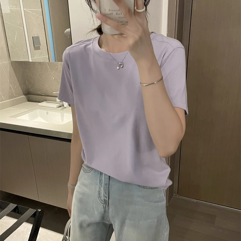 「莱赛尔天丝 冰凉感面膜T」显瘦正肩t恤 夏季百搭休闲纯色短袖T050
