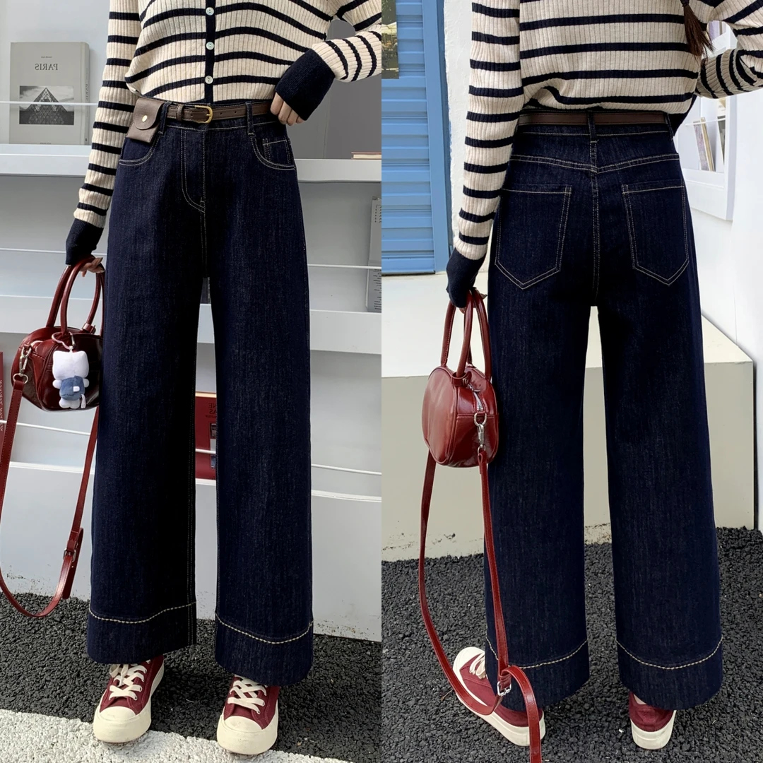 配腰带「窄版显瘦 直筒九分裤」秋季高腰百搭普洗蓝牛仔裤子Y1325