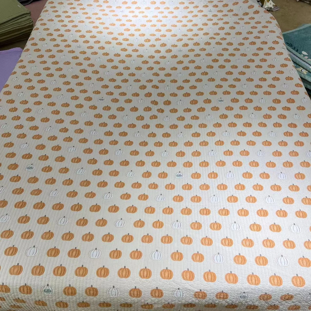 【泡泡纱小南瓜】条纹边 水洗床盖舒爽触肤感约200*230cm床单