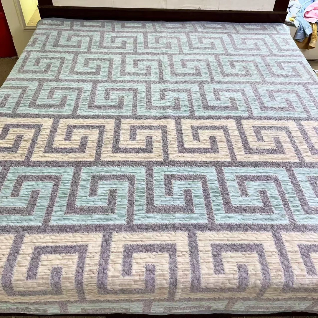 【蓝-回字格】宽边牛奶绒床盖 约2*2.3冬季夹棉床单炕铺盖