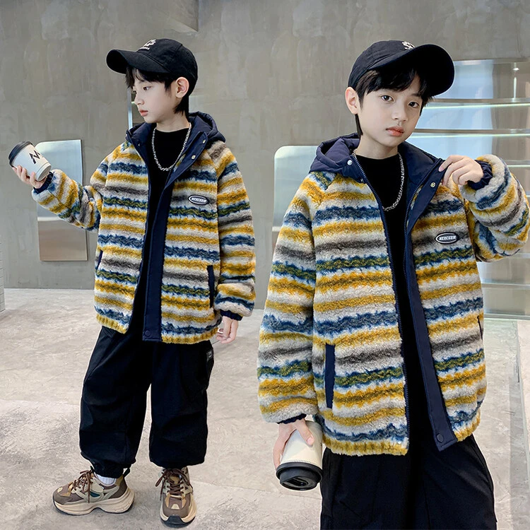 男童冬装外套2024新款冬季中大儿童秋冬款加绒加厚羊羔绒毛毛衣潮