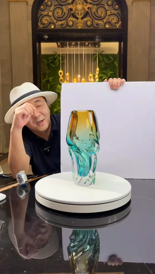 【闪购商品】茶宠AJ05888茶金色湖水蓝琉璃花器