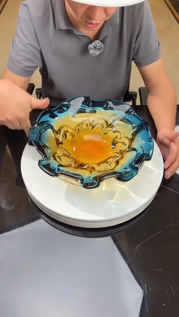 【闪购商品】摆件AJ02077茶金色配宝石蓝果盘