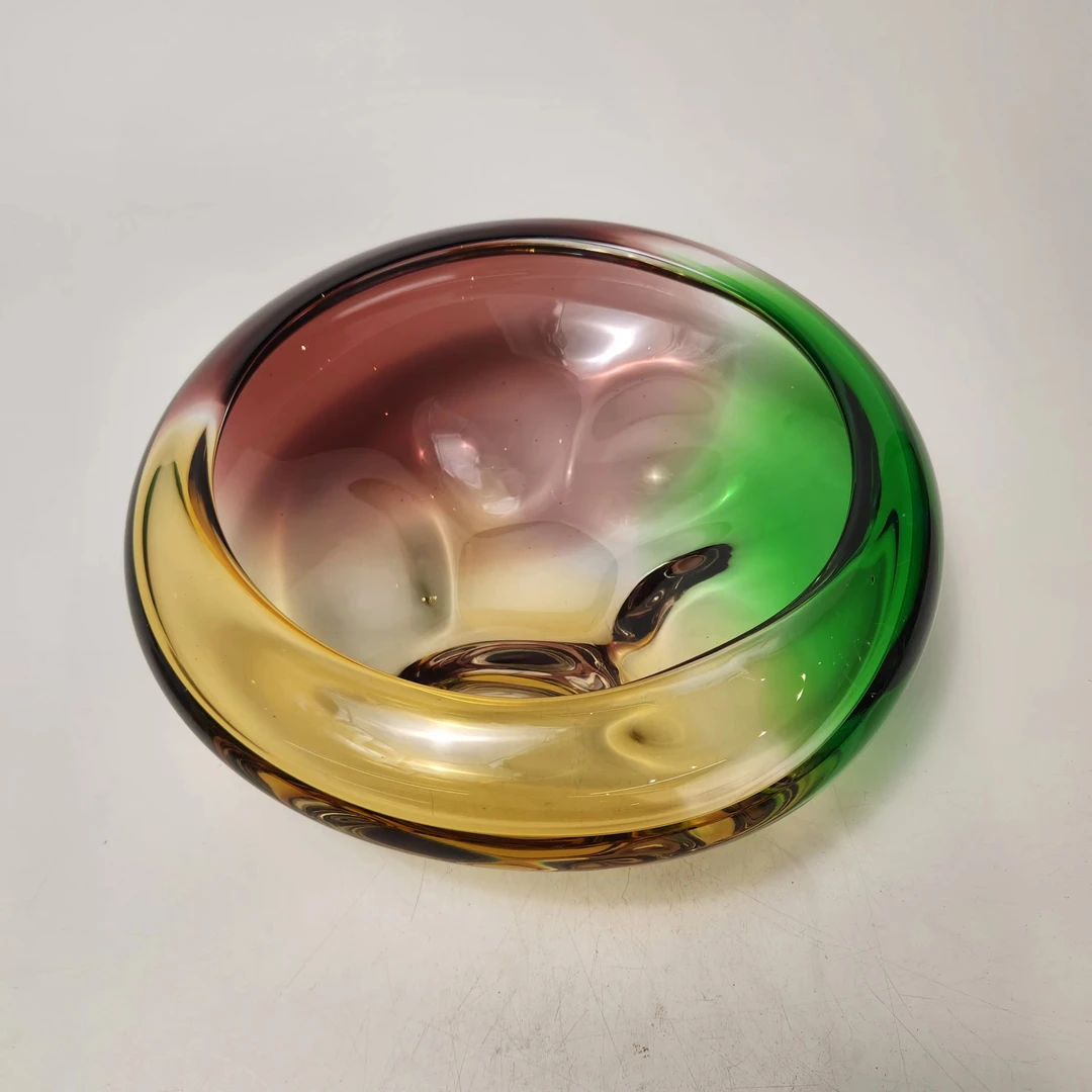 安桔美术馆【茶金色配绿三色果盘】意式极简轻奢现代主义摆件