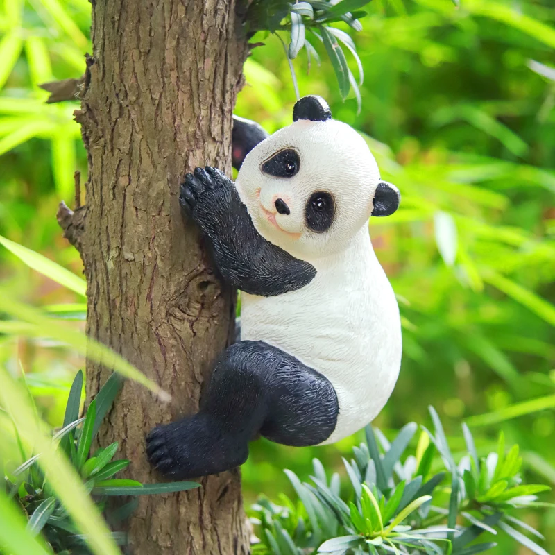 庭院摆件树上熊猫摆件田园阳台花盆造景户外风景家居仿真动物摆件