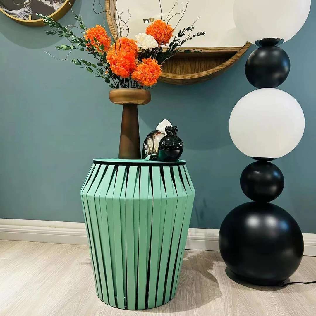 Y-1003意式极简马鞍皮编织边几现代简约家用客厅清洁储物桶几