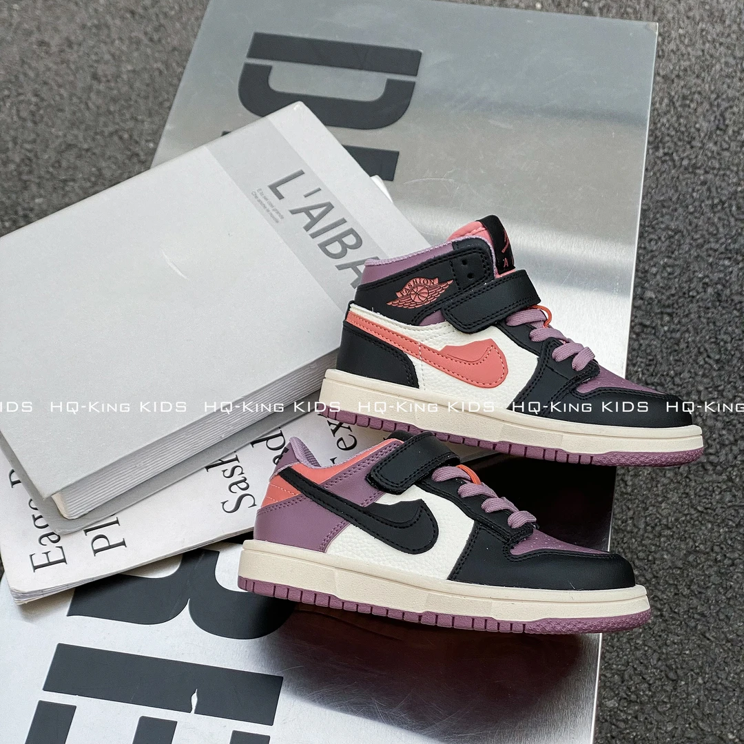HQ-KING童鞋2024年春季新款儿童高帮低帮板鞋复古潮流拼色运动鞋