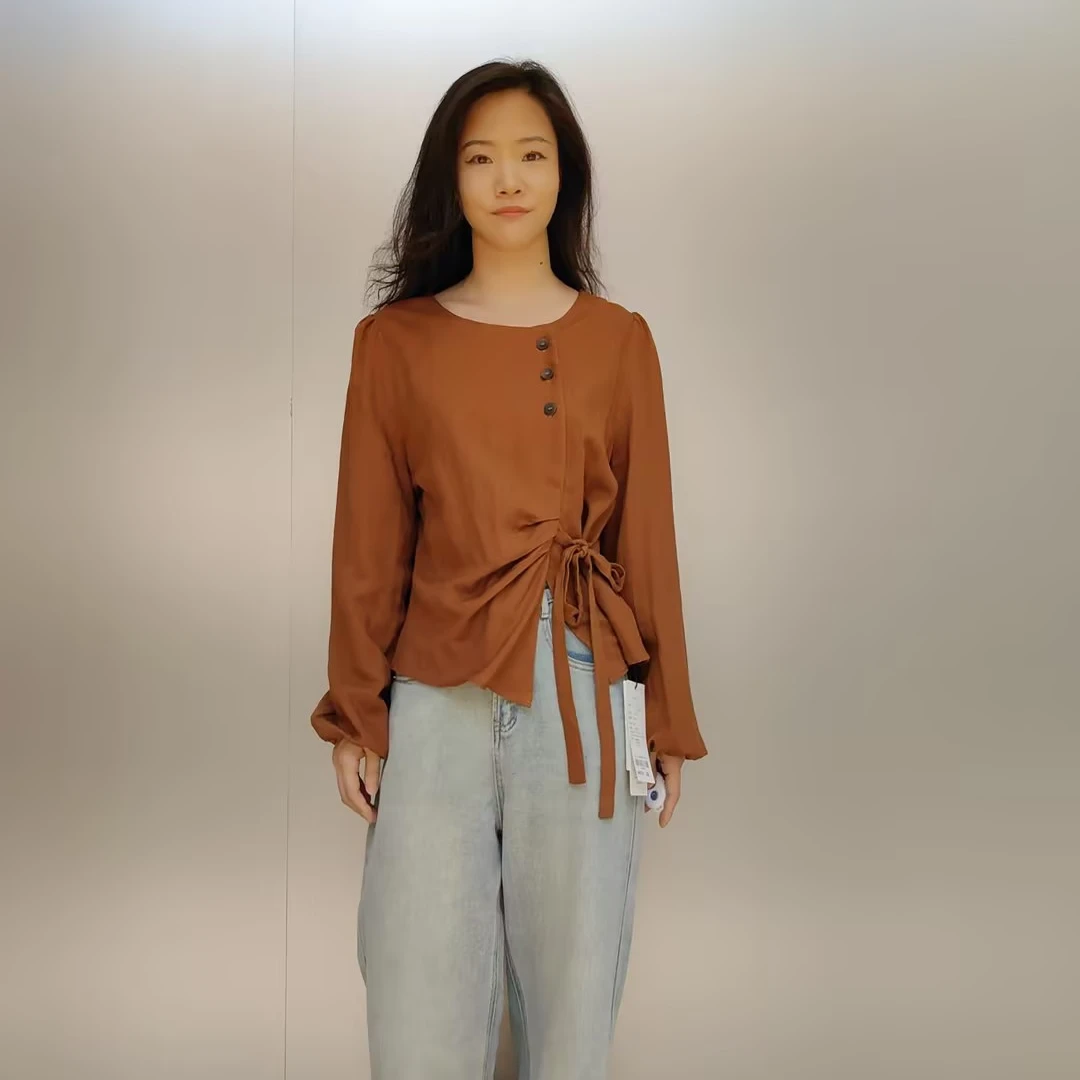 丽婉简时尚设计师款纯色衬衫