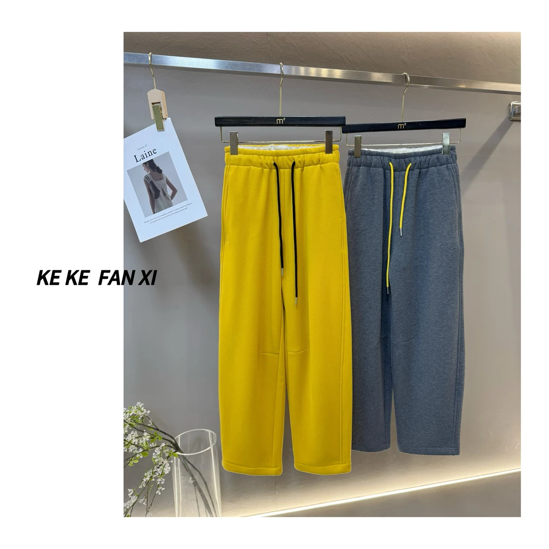 8895-1抽绳松紧腰休闲裤时尚百搭宽松纯色简约加绒潮流秋冬