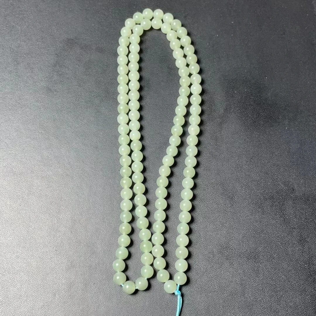 涵涵玉雕天然和田玉108粒圆珠卡六挂件链精品吊坠挂链项链手链