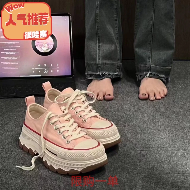 网红爆款厚底帆布鞋女2023春秋新款韩版百搭轻便增高休TR