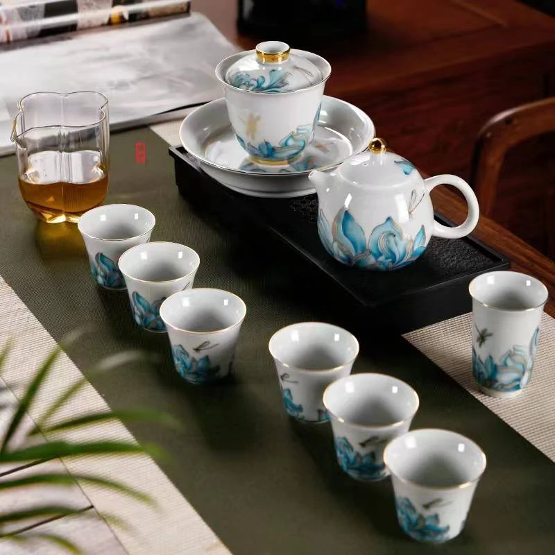 情投意荷龙胆壶手工功夫茶具耐热玻璃泡茶壶泡茶器陶瓷公道杯套装