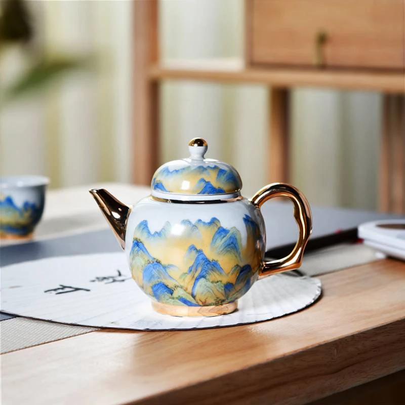 成艺千里江山融香茶壶高端茶具陶瓷国风批发定制茶具礼品伴手礼