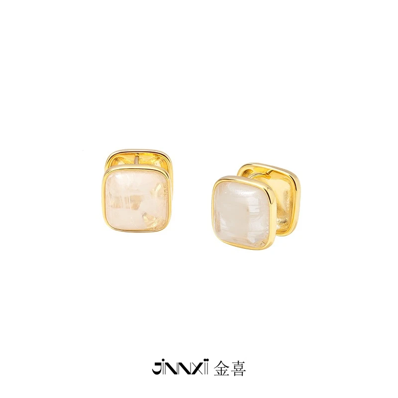 铜合金耳饰 JINNXII小众复古方形双面戴耳扣拉丝轻奢气质港风耳钉
