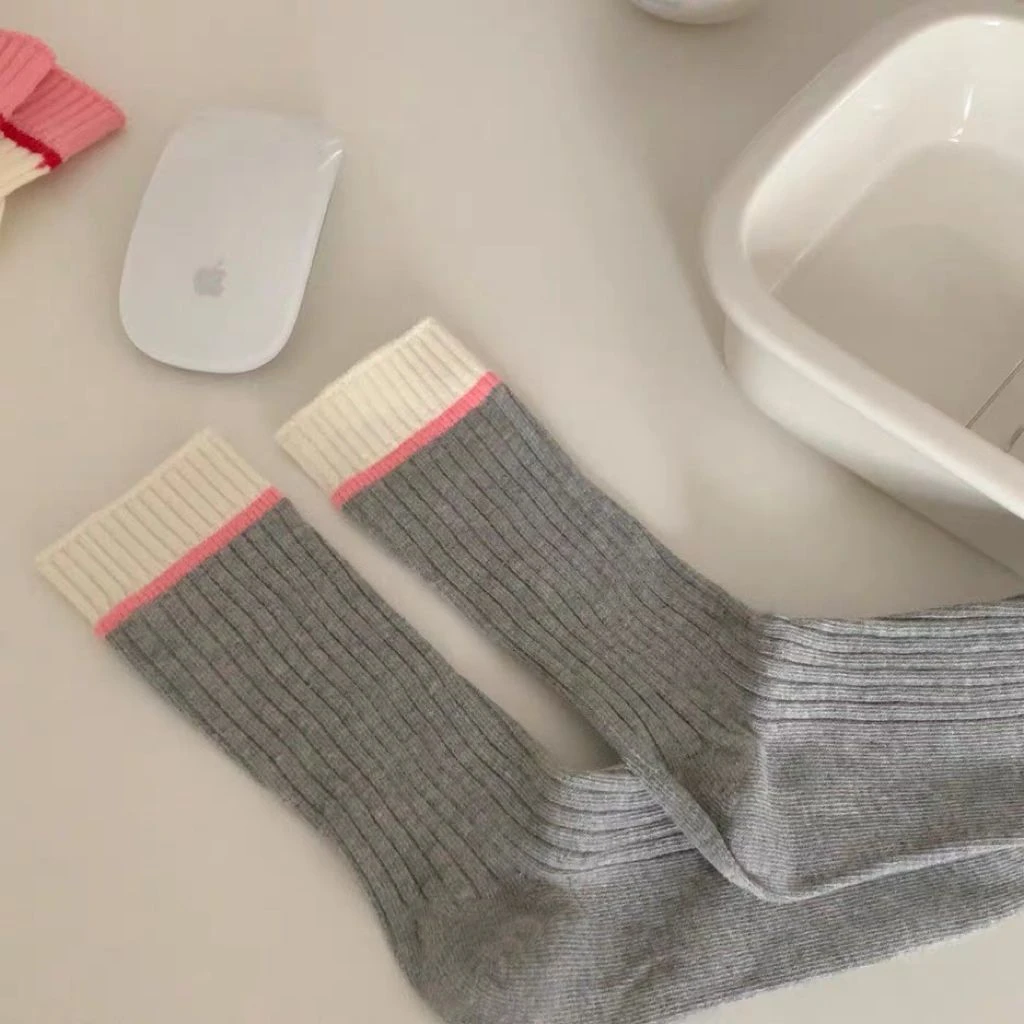 随性自由~ 好看爱穿基础拼色条纹秋季学院风女袜子日系百搭中筒袜