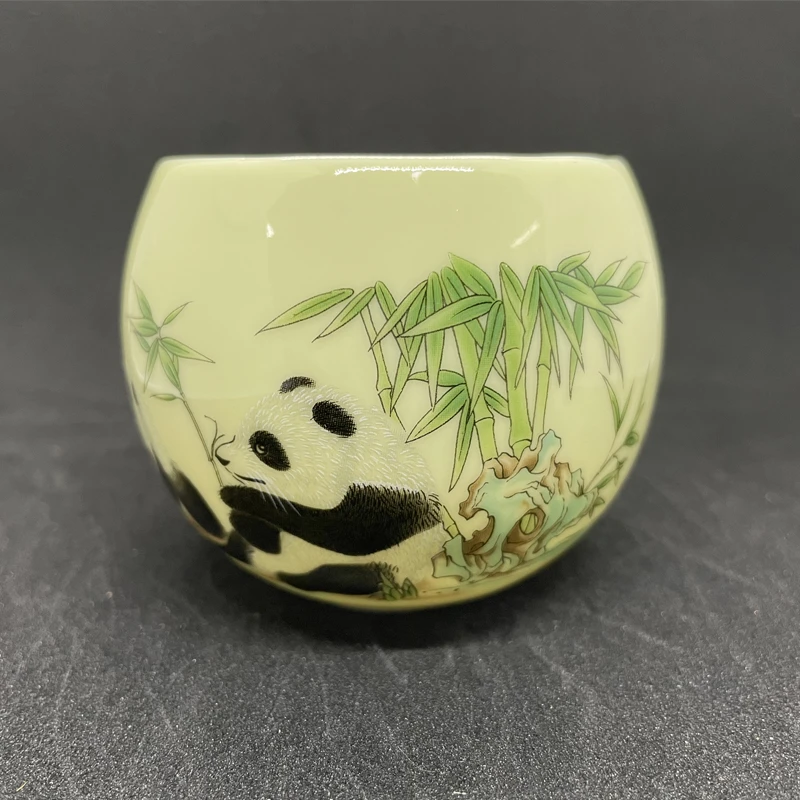 【熊猫杯】李桂莲汝窑牛杯创意陶瓷主人杯手绘描金禅定杯纯手工龙纹
