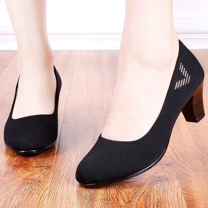 老北京布鞋女鞋防水台黑色中跟鞋粗跟鞋职业工作鞋通勤工装鞋上班