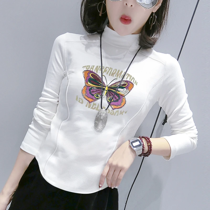 半高领鱼骨打底衫女2024秋季新款修身内搭外穿磨毛长袖t恤女上衣