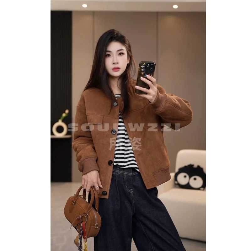SOURWZZI/所姿新款冬季休闲短款反绒面羊毛女士外套SZ-25103