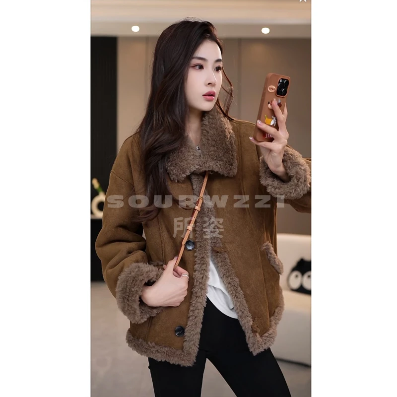SOURWZZI/所姿新款冬季反绒面时尚休闲女士羊毛外套SZ-25156
