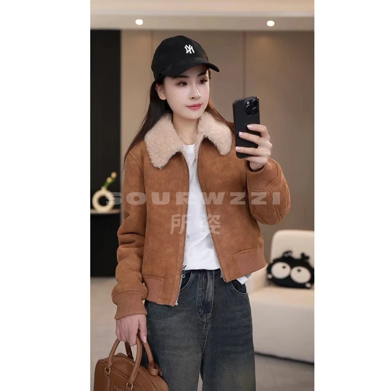 SOURWZZI/所姿新款冬季休闲短款反绒面羊毛女士外套SZ-25093