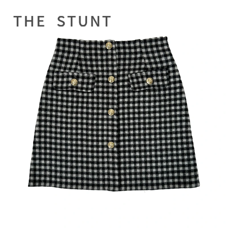 高腰A字百搭显瘦毛呢半身裙0808时尚显瘦半身裙小香风气质格子