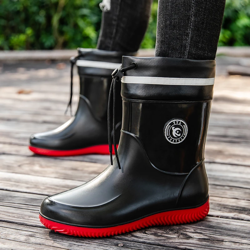 时尚大码雨鞋男中筒雨靴新款水鞋洗车厨房鞋防滑耐磨防水工作胶鞋