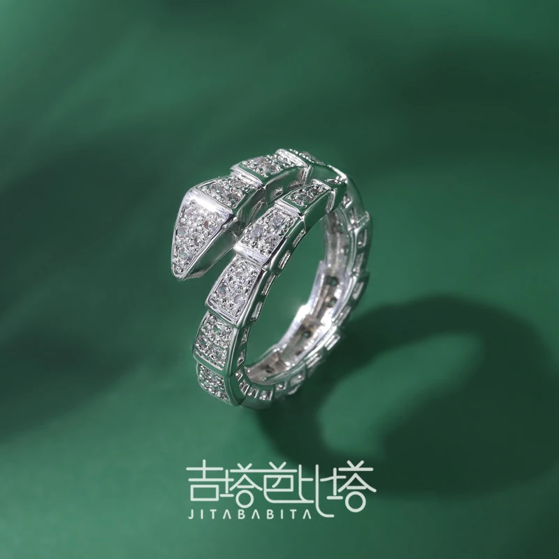 吉塔芭比塔 铜合金戒指 蛇形戒指女小众设计银色蛇头指环