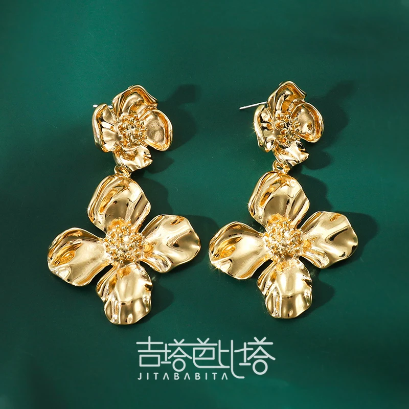 吉塔芭比塔 铜合金耳饰 手工耳钉气质时尚冷淡风花朵耳环  JT-337