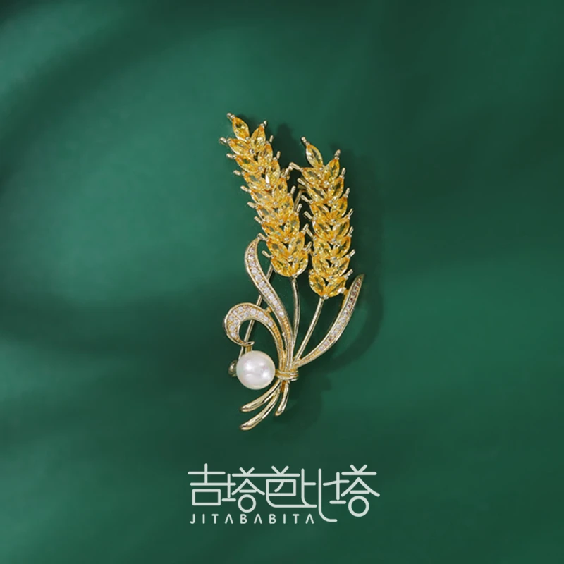 铜合金胸针 高档金色小众设计素款双头麦穗胸针   JT-26
