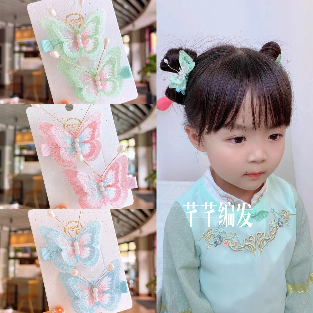 儿童发夹超仙刺绣蝴蝶发夹