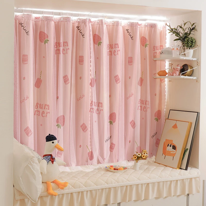 【送杆】飘窗窗帘伸缩杆整套免打孔安装卧室简易遮光布出租房小短窗