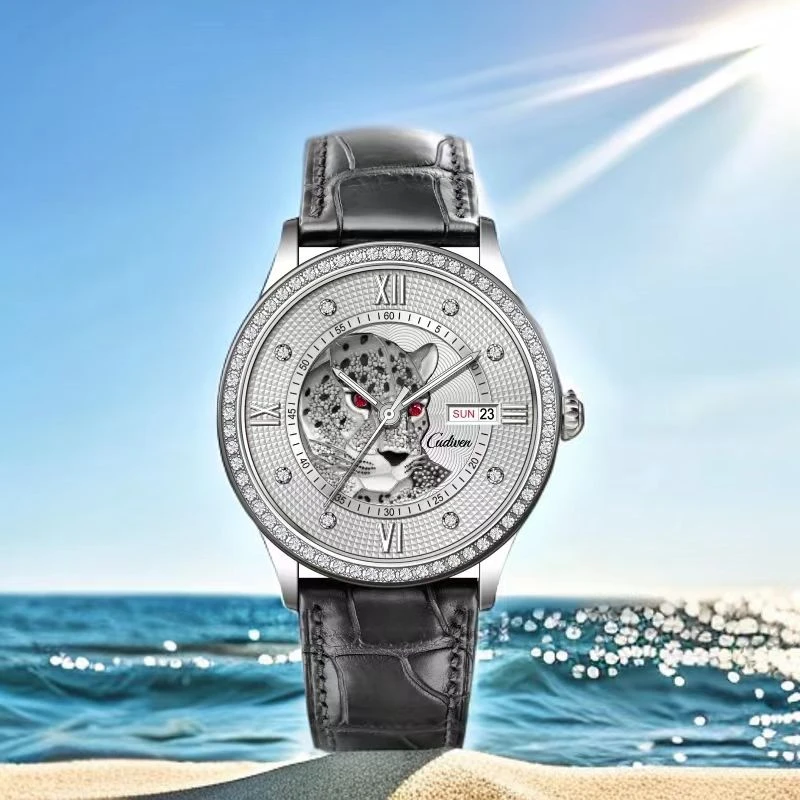 Cudiven猎豹系列自由不羁风格奢华精湛镶宝石手表YH e300042
