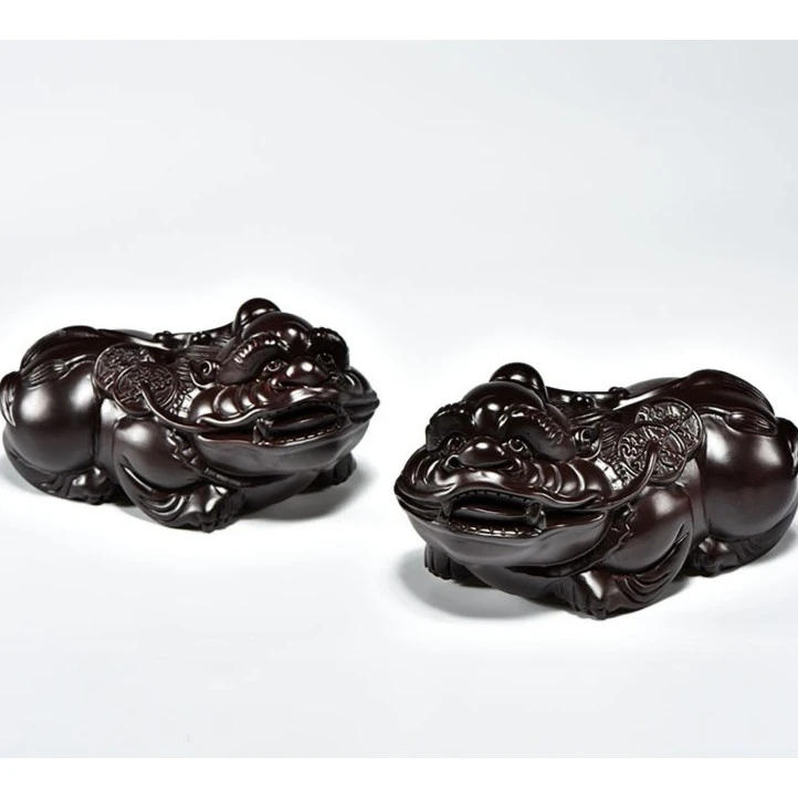 12厘米貔貅一对 黑檀木实木雕刻 客厅玄关摆件