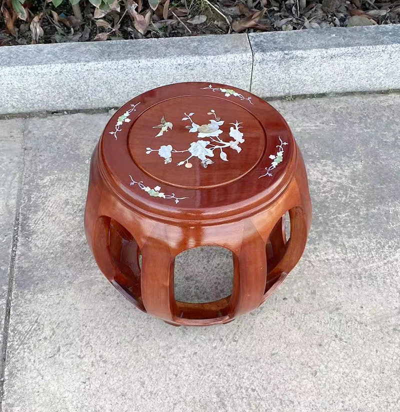 小号印花鼓凳 花梨木圆凳 换鞋洗脚凳