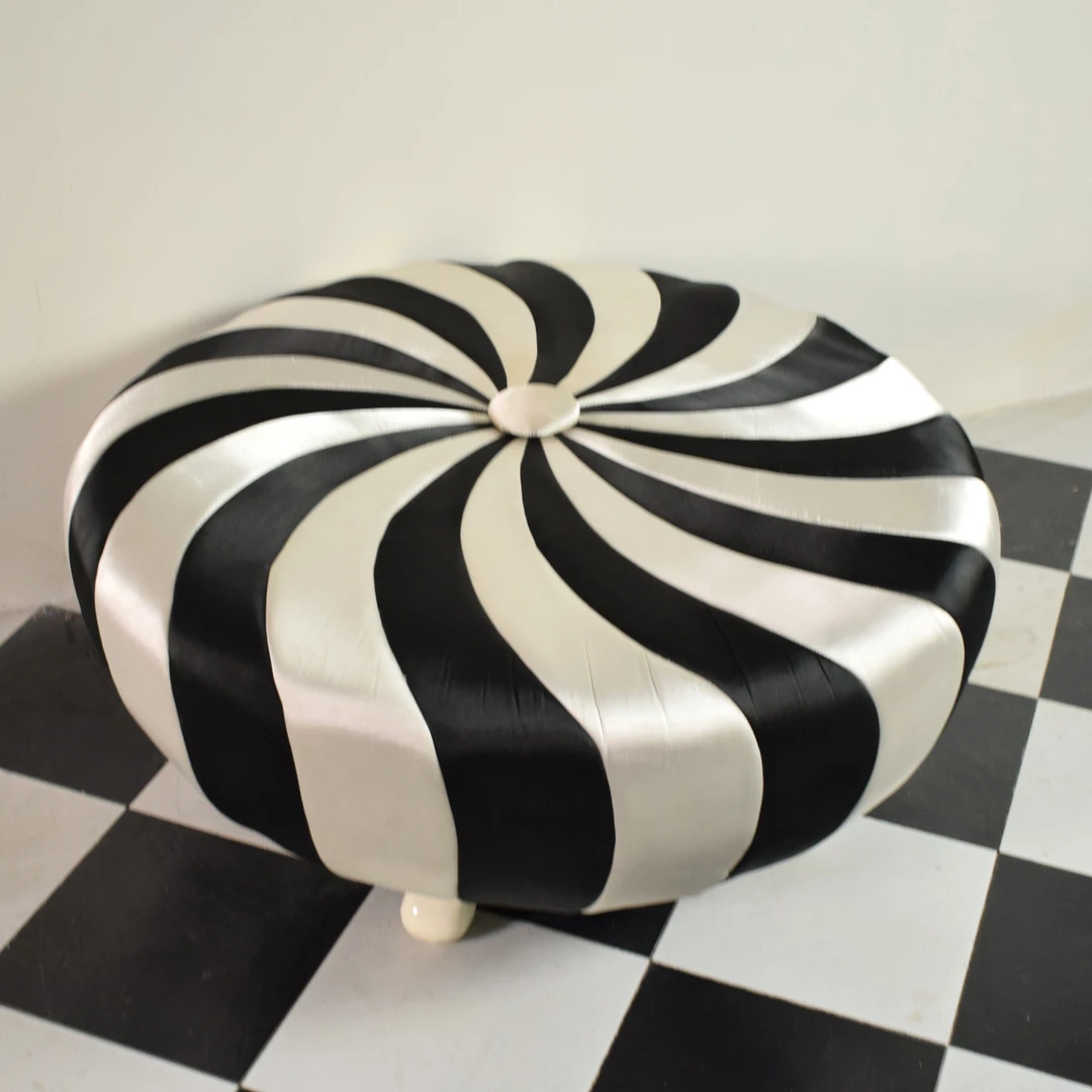 时尚复古黑白圆条纹圆茶几沙发凳
