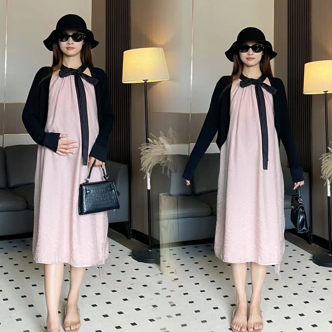 孕妇装连衣裙套装时尚夏季辣妈大码显瘦洋气孕妇装夏装裙子两件套