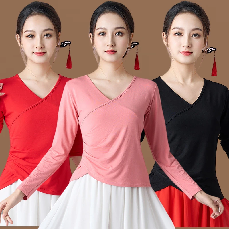 黑色舞蹈服套装飘逸民族舞练功演出舞蹈服广场舞新款莫代尔上衣