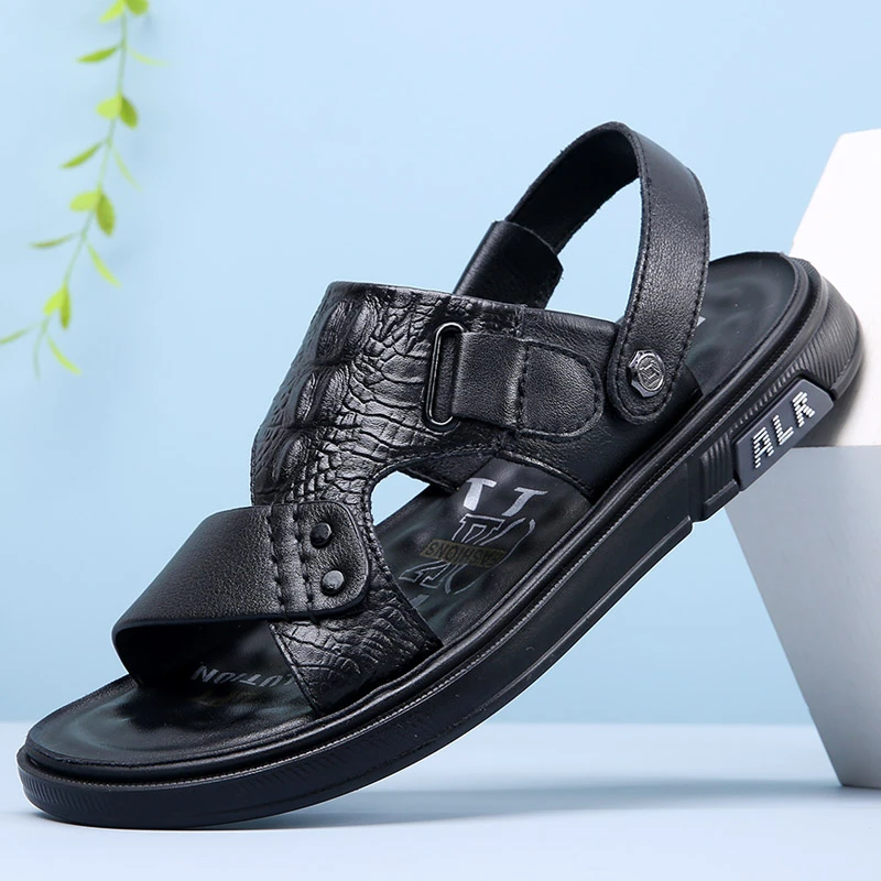 头层牛皮2025新款夏季青年凉鞋男真皮休闲防滑透气男士沙滩鞋外穿