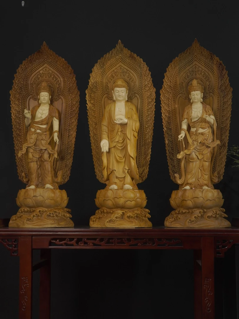 香樟木 西方三圣造像 平均长38.宽30.高103厘米