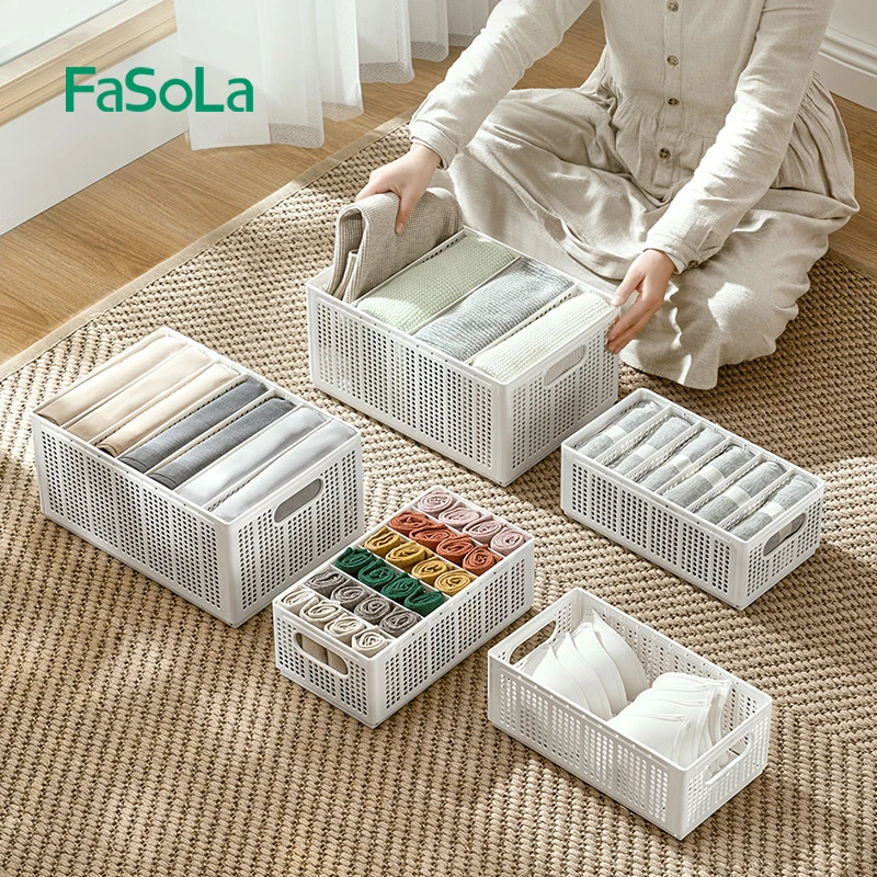 FaSoLa可折叠塑料收纳筐杂物整理储物盒家用衣物分格式镂空收纳篮