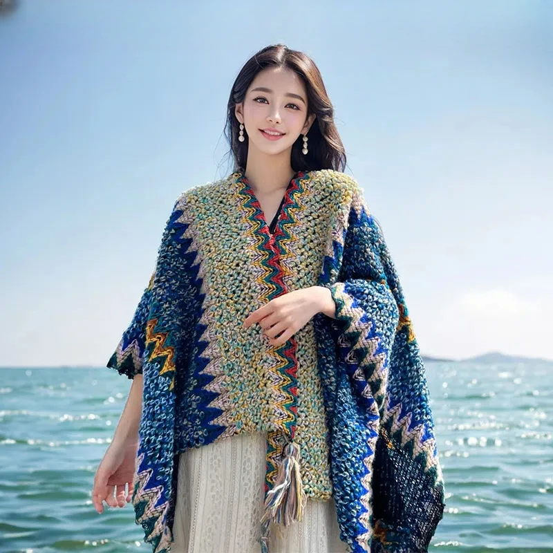 【民族风披肩】女生复古风披风秋冬季保暖洋气高档宽松斗篷围巾两用