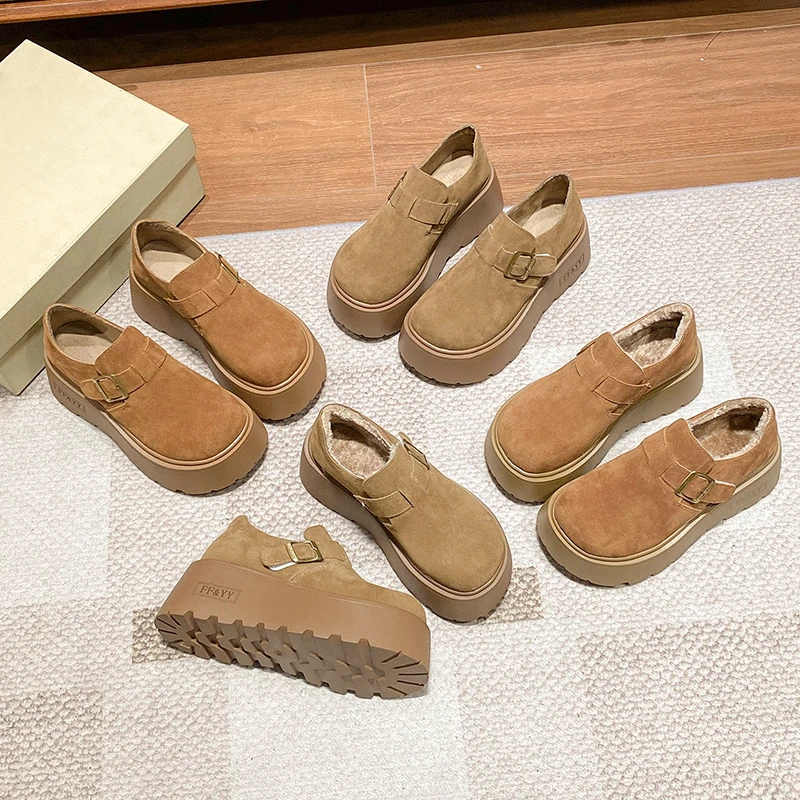 真皮复古时尚增高显瘦松糕厚底加绒勃肯鞋女小个子升级版百搭软底